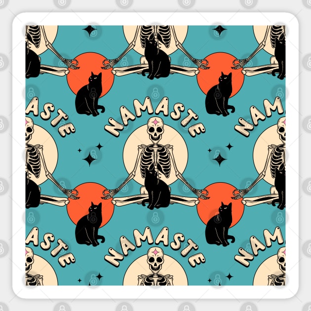 Yoga Namaste Black Cat Pattern in blue Sticker by The Charcoal Cat Co.